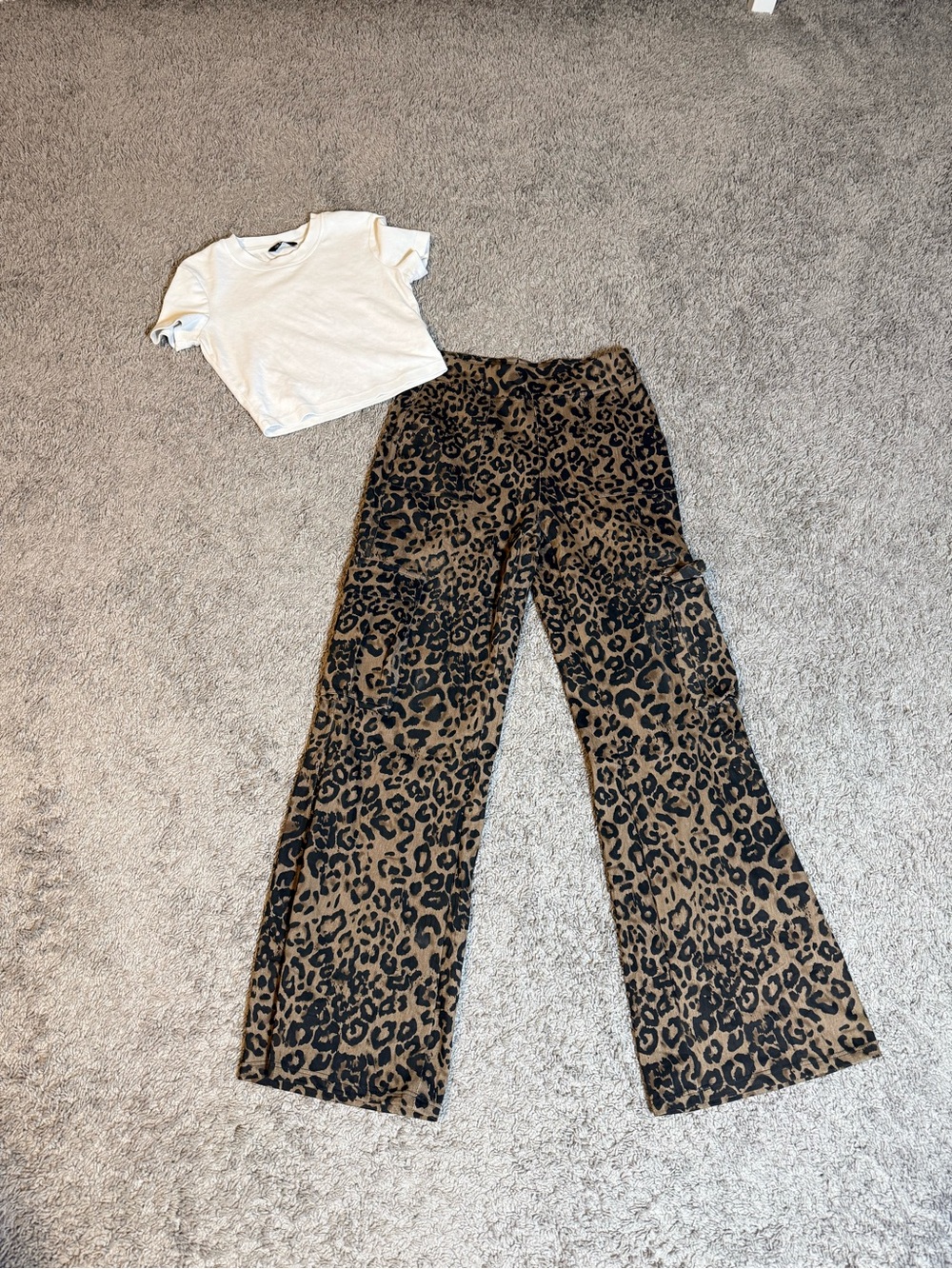 Cuts clothing cropped tee & leopard cargo pants